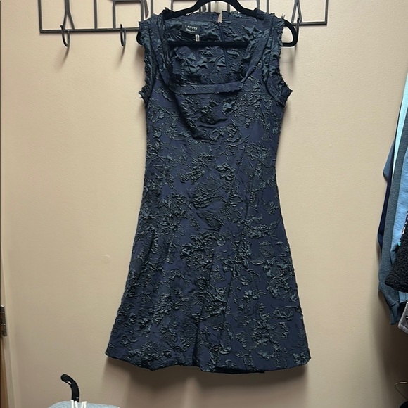 Lanvin Gray Ruched Mini Dress Scoop Neck Sleeveless